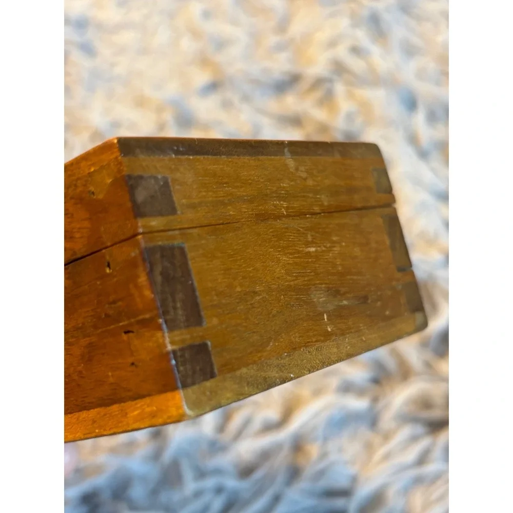 Vintage Handmade Wooden Trinket Box Inlaid Crescent Moon Small Keepsake Chest